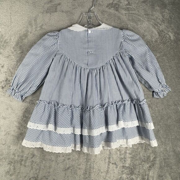 Lightening Bug Dress Girl 2T Blue White Stripe Ruffle A-Line Girly Nautical Boho - Picture 3 of 9